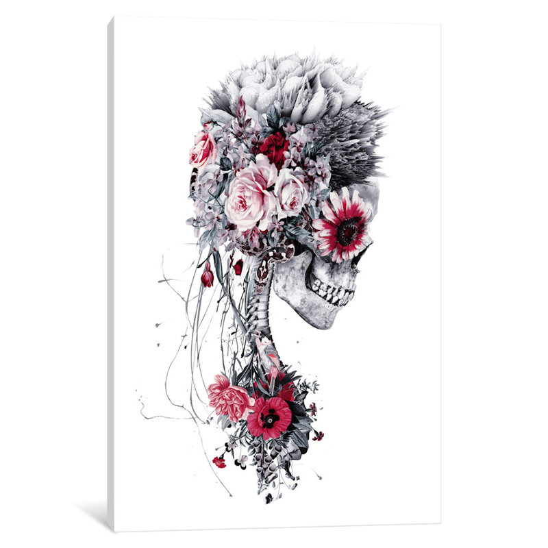 « floral crâne series », impression sur toile, H 40 po x l 26 po x P 1,5 po, Toile tendue, Pas de tapis