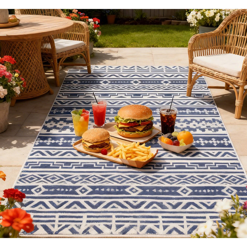 Tapis intérieur / extérieur réversible bleu et blanc