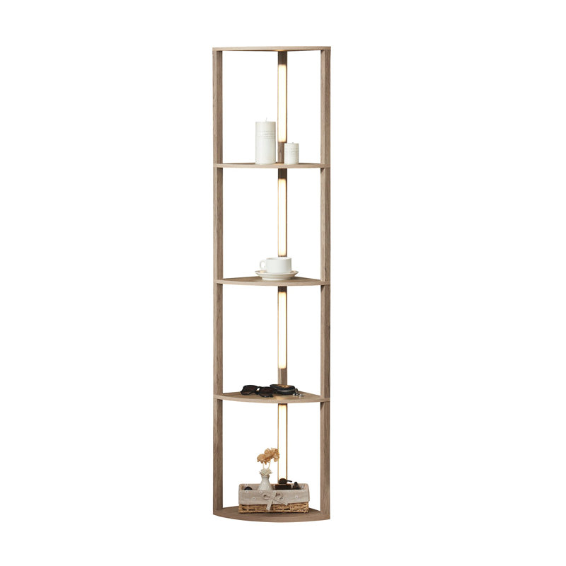 64" Fancy Edge Corner Display Floor Lamp with Shelves and 3-in-1 Dimmable LED, Gray
