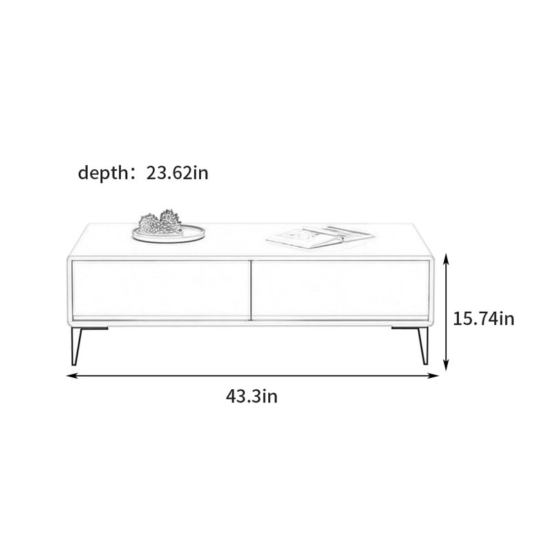 Table basse moderne de style crème minimaliste, H 15,74 po x L 43,3 po x l 23,62 po