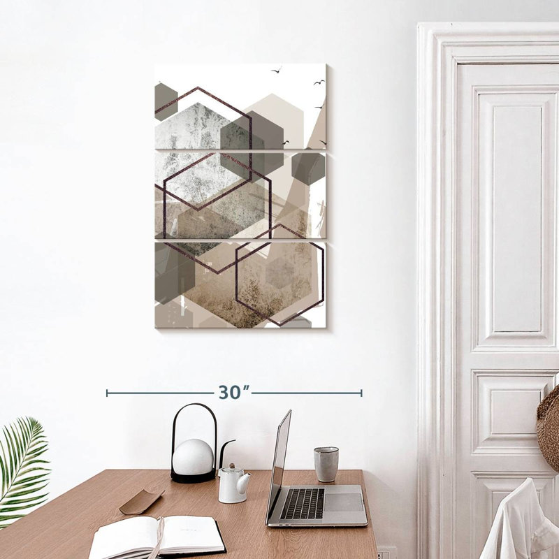 Avery Abstract Hexagons Beige III, 32" H x 20" W