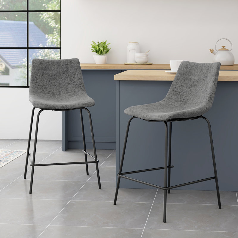 Bellino Upholstered Counter Stool with Metal Frame, Charcoal