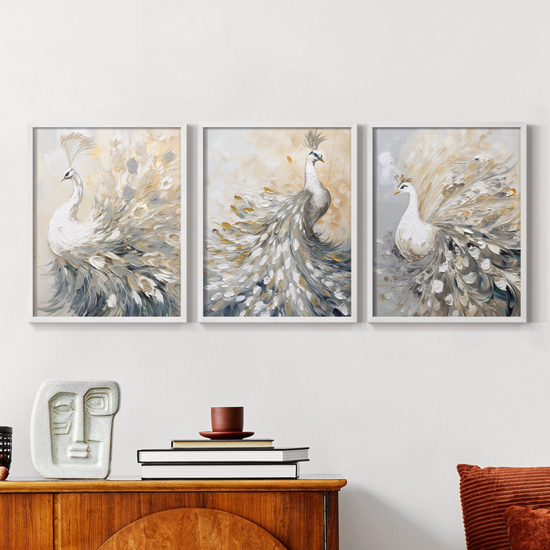 Ensemble de 3 estampes giclées encadrées - Prêt à accrocher, Blanc, H 28 po x l 22 po