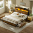 3 Piece Bedroom Sets, Modern Bed With 2 Drawers& 2 Wave Nightstand