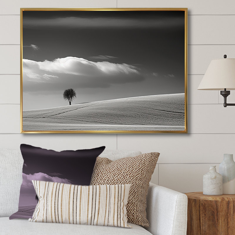 Paysage d'hiver photo III sur toile, Cadre flottant doré, H 16 po x l 32 po x P 1 po