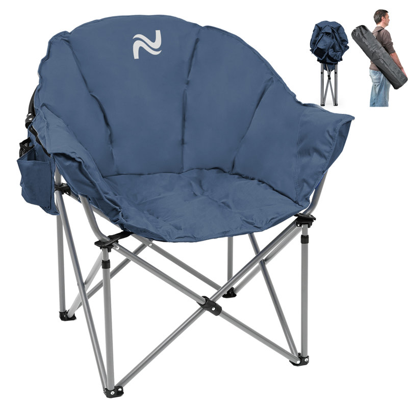 Chaise de camping surdimensionnée Shabrie, chaise pliante entièrement rembourrée avec soucoupe lune, Bleu