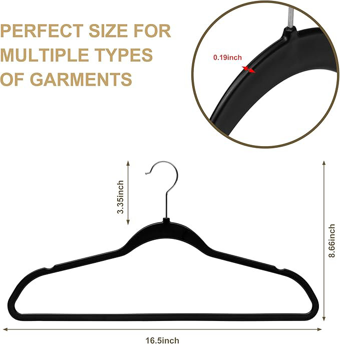 Cintres en plastique de qualité mince pour vêtements - cintres gris de 16,5 po avec crochet pivotant, paquet de 200, Noir