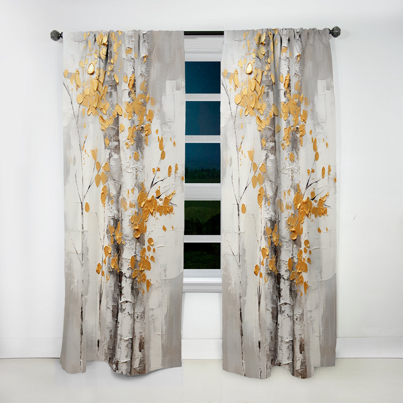 Lelusa Tree Whispers Of Grey, Yellow I - Traditional Curtain - Velvet Room Darkening - 1 Panel, 52" W x 120" L