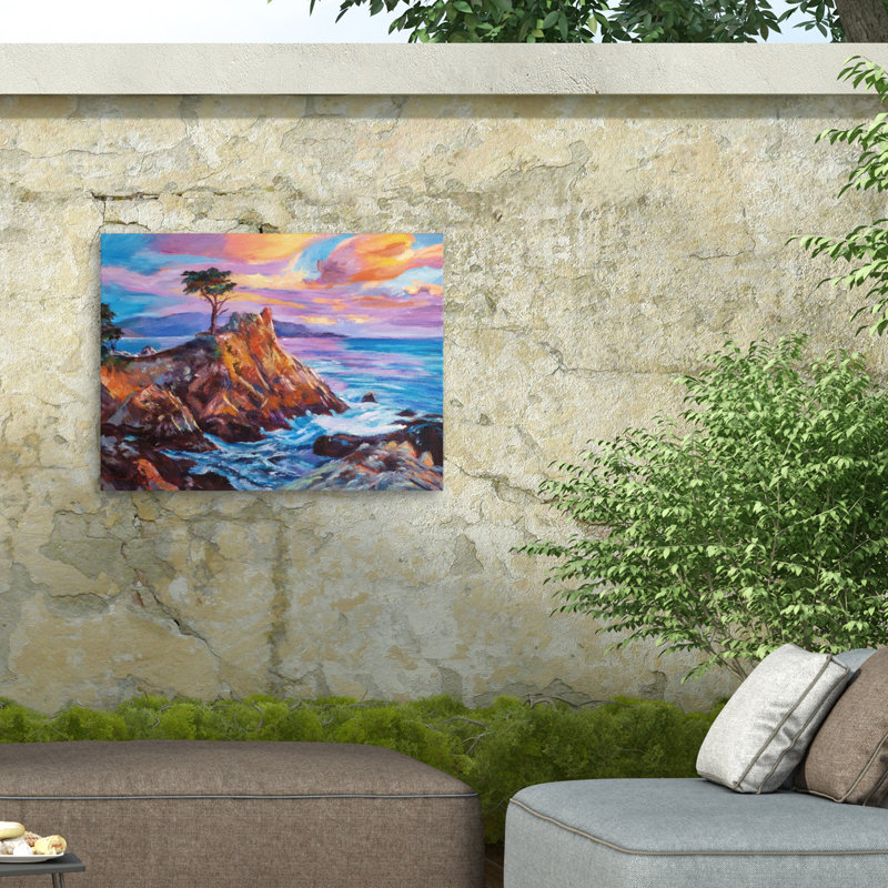 David Lloyd Glover  SUNDOWN AT LONE CYPRESS Outdoor  Canvas, H 14 po x l 19 po
