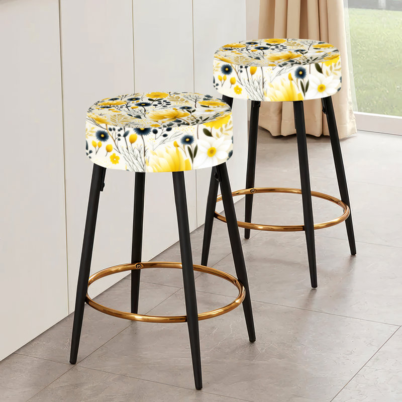 Ensemble de 2 tabourets de bar rétro Floral Revival Botanical