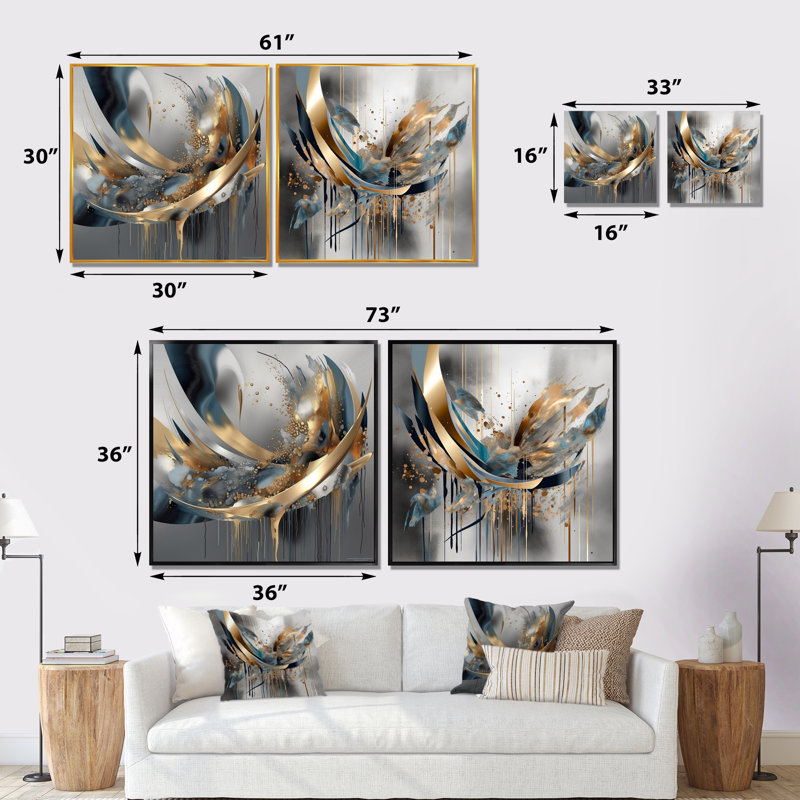 Abstract Shapes And Infinity Lines I - Abstract Shapes Wall Art Living Room Set Of 2, 36" H x 73" W x 1.5" D, Wrapped Canvas