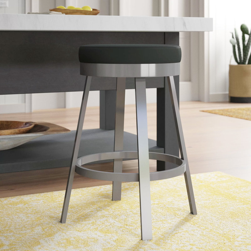 Tabouret de comptoir et de bar Dealba, Gris lustré, Noir anthracite mat, Tabouret de comptoir (assise de 26 po de hauteur)