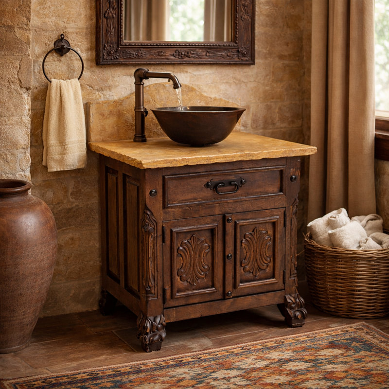 Meuble-lavabo en marbre et cuivre Rancho Viejo