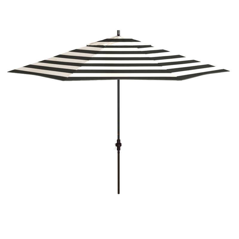 Parasol de patio en bronze 11 pieds avec manivelle en aluminium cabana Sunbrella Classic, Blanc / rayé Sunbrella® noir
