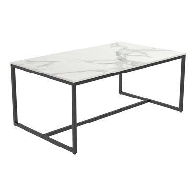 Marble Coffee Table Rectangle Sintered Stone Top Side End Table With Metal Frame