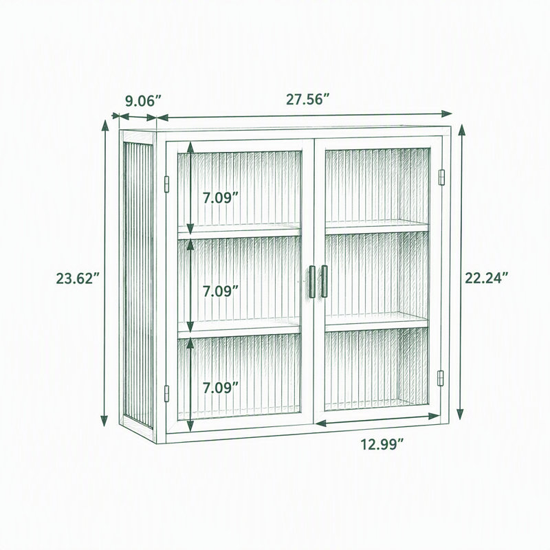 Armoire murale moderne à deux portes vitrées de 70 cm (27,56 po), Blanc