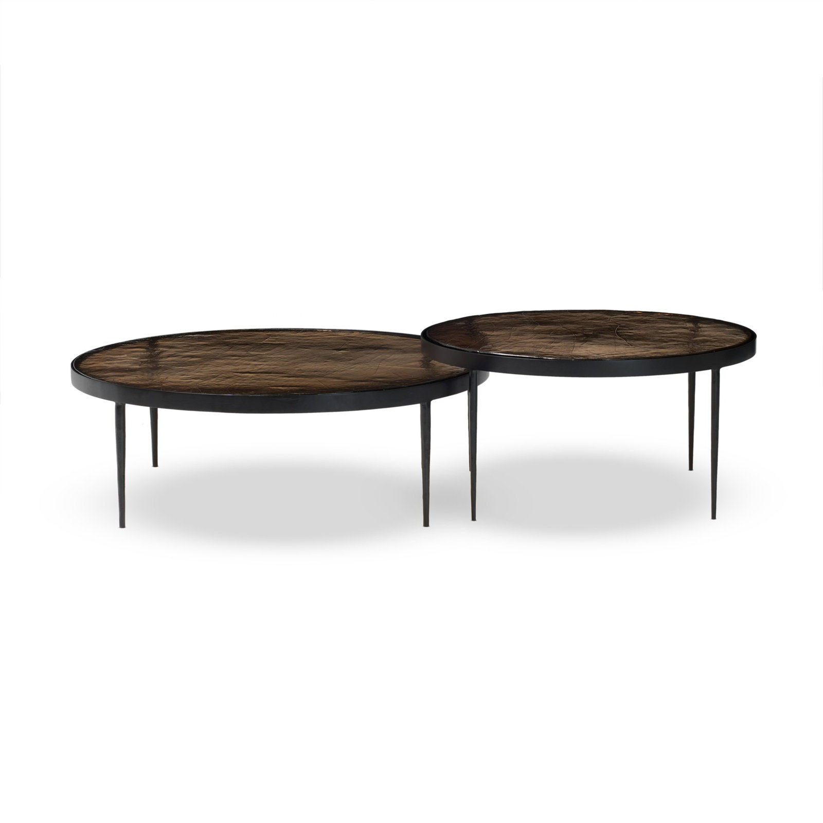 Abelina 40" Glass Nesting Coffee Table, Smoked Brown Cast Glass