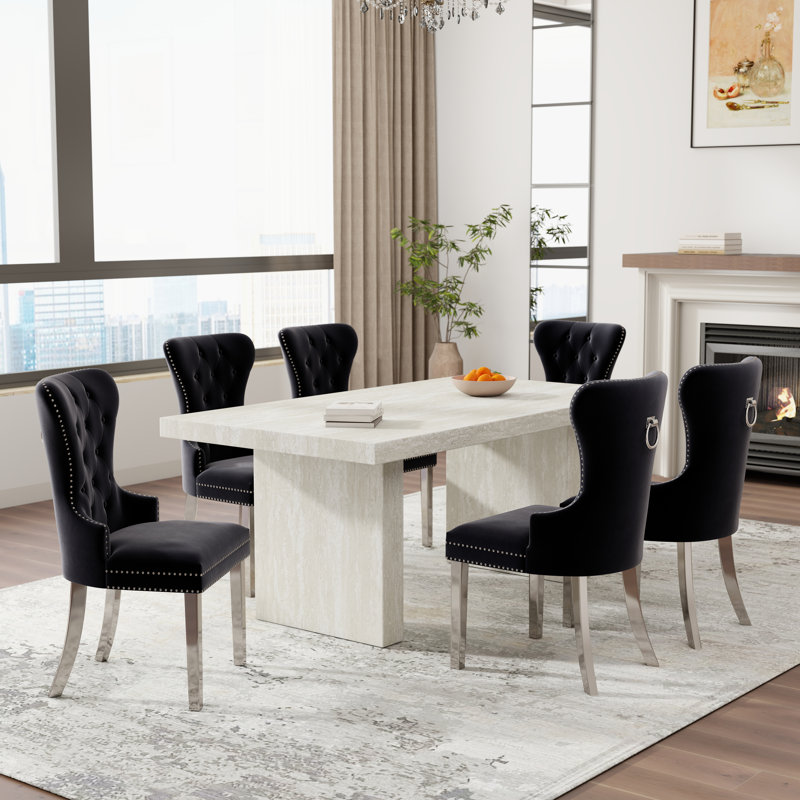  Ensemble de salle à manger 7 pièces Cavira, 7 pièces : table, 6 chaises, Noir