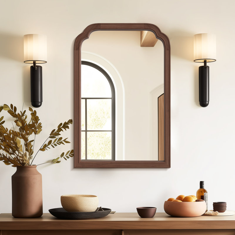 Miroir mural en bois massif pour salle de bain ou chambre à coucher, 30 po x 20 po, Noyer
