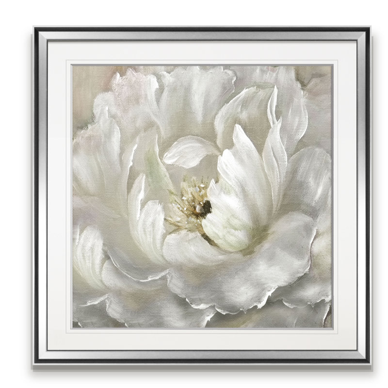 Tableau « Pivoine parfaite », H 28 po x l 28 po x P 1,5 po, Cadre argenté