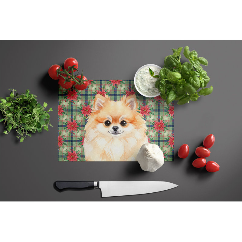Planche à découper en verre Pomeranian PoinsettIas