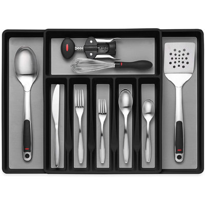 Rangement de tiroir extensible pour couverts, plateau à couverts pour l'argenterie, ustensiles de service, rangement polyvalent pour la cuisine, le bureau et la salle de bain