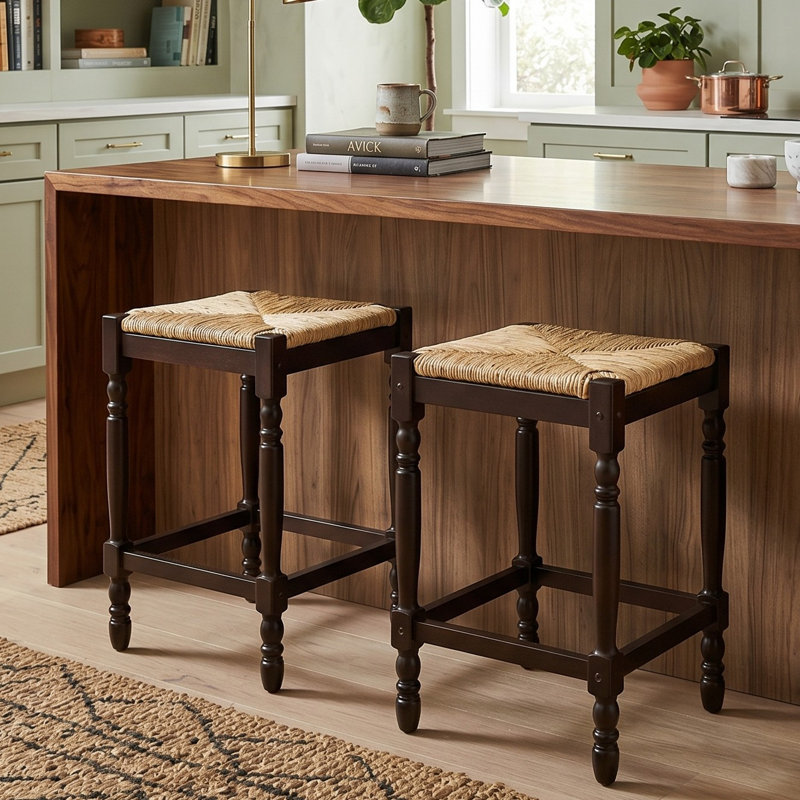 Chiem Counter Stool with Solid Wood Frame, Espresso, Counter Stool (24" Seat Height)