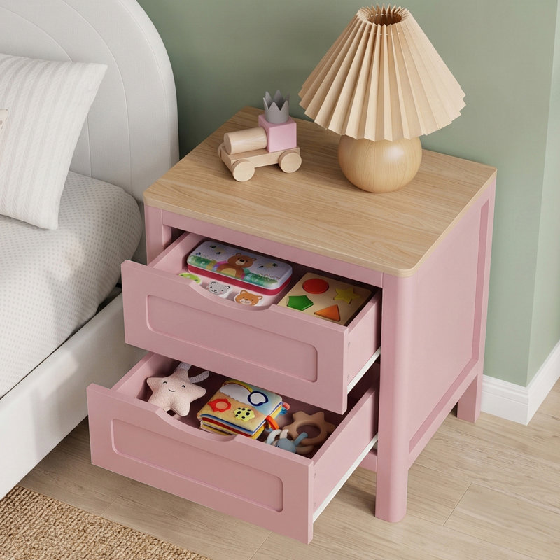 Table de chevet moderne Abra 19,68 po à 2 tiroirs, sans poignée et aux bords arrondis (ensemble de 2), Rose, Ensemble de 2
