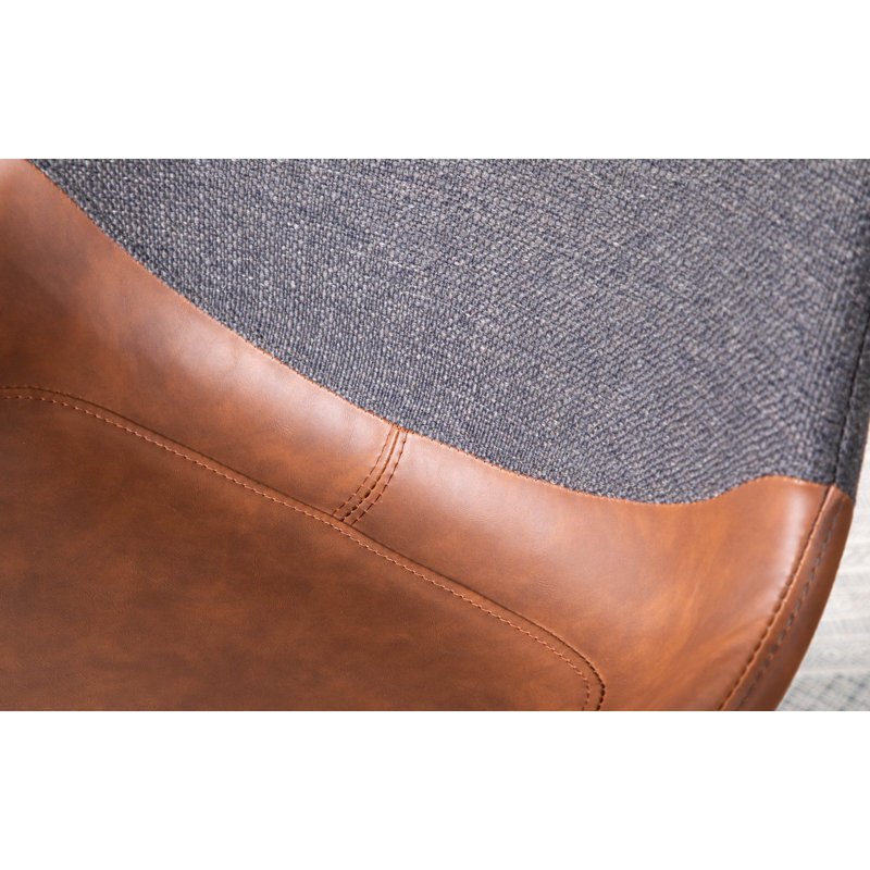 Chaise d'appoint Castillon, Similicuir brun / tissu gris