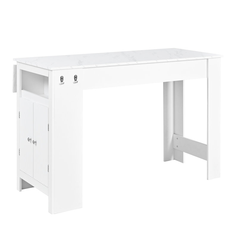 Table de salle à manger extensible avec abattant et armoire, White/White