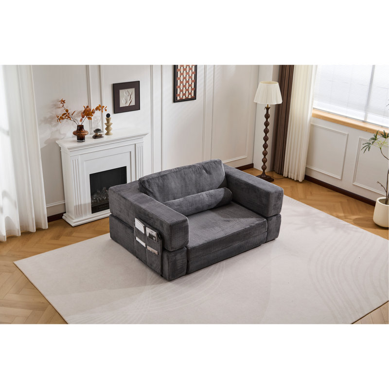 Canapé-lit pliable modulaire PlayCouch pour salon et chambre à coucher à extension instantanée, confortable et créatif avec un siège latéral, gris foncé.