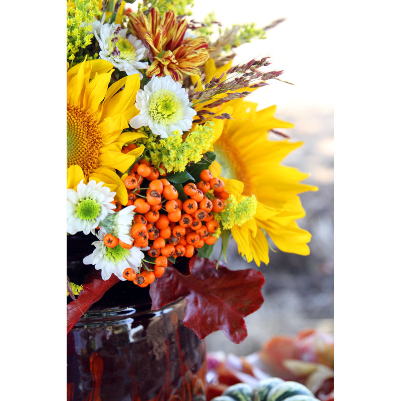 Table Decoration With Sunflowers - Wrapped Canvas Print, 46cm H x 30cm W