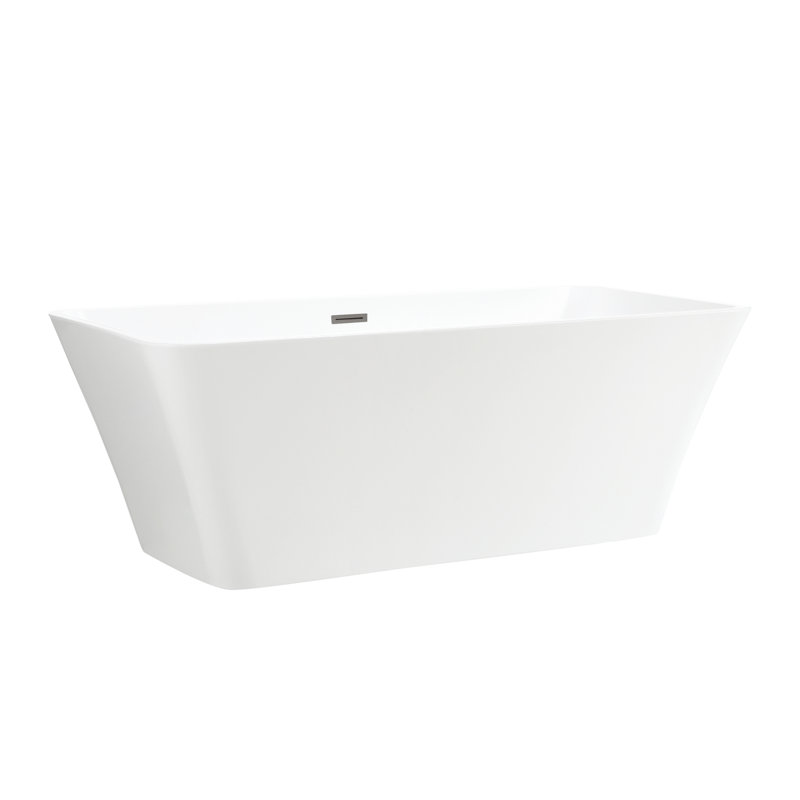 66.9" x 29.5" Freestanding Soaking Acrylic Bathtub, White/Brushed Nickel