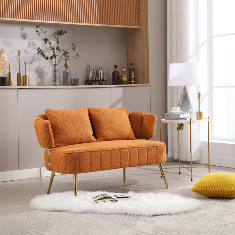 Causeuse en tissu Donneta Boucle, Velours orange