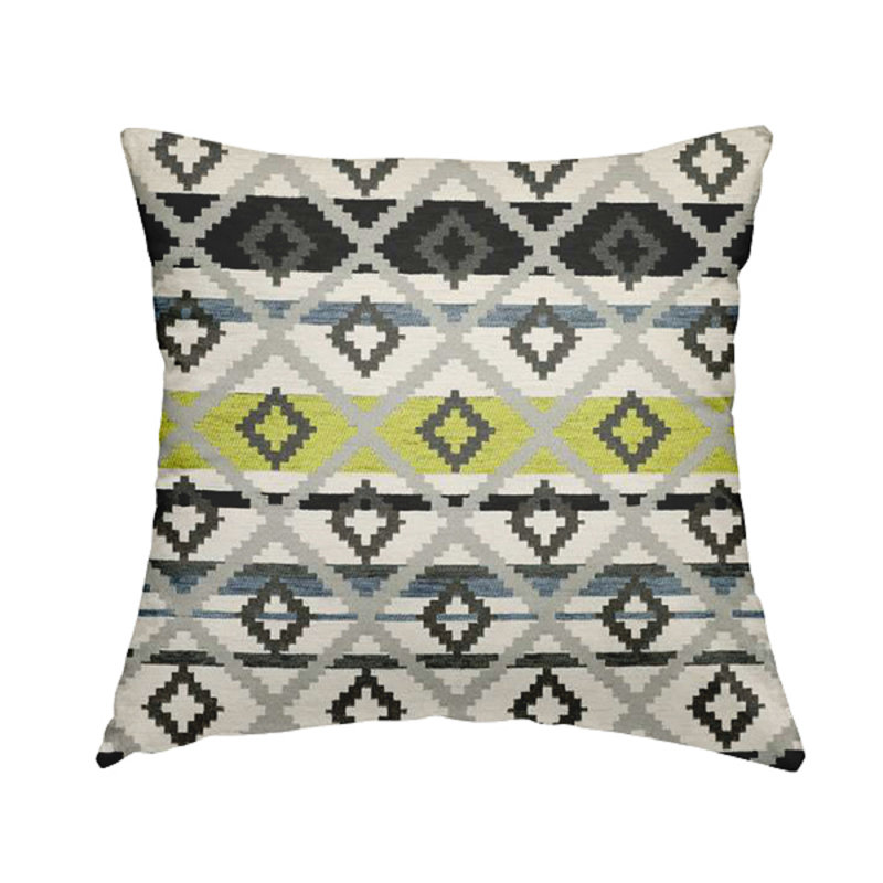 Geometric Square Cushion, 28cm H x 28cm W x 5cm D, Grey/Black/Green