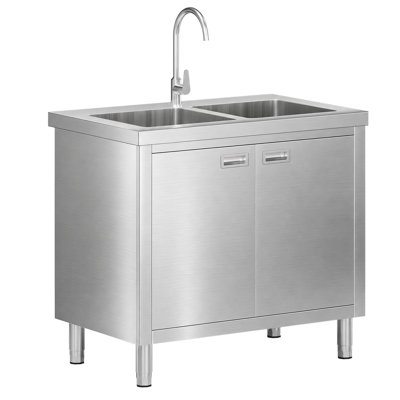 Évier utilitaire en acier inoxydable 38 x 24 x 34 pouces avec armoire et double cuve