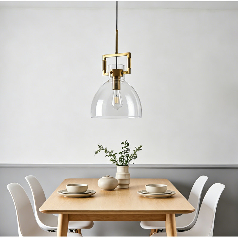 Luminaire suspendu moderne en laiton brossé avec dôme en verre transparent Modern