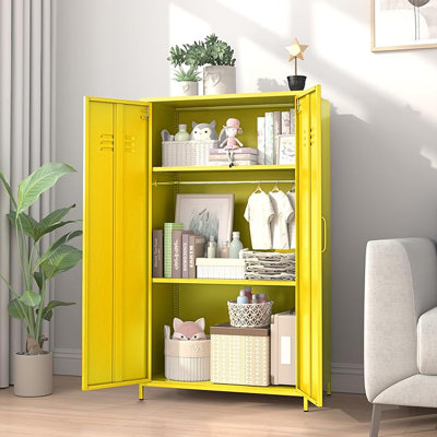 Armoire de rangement en métal, casier de rangement avec deux portes magnétiques et deux tablettes réglables, armoire de rangement en métal pour le bureau, la maison, la salle de sport, l'école et les employés (bleu)