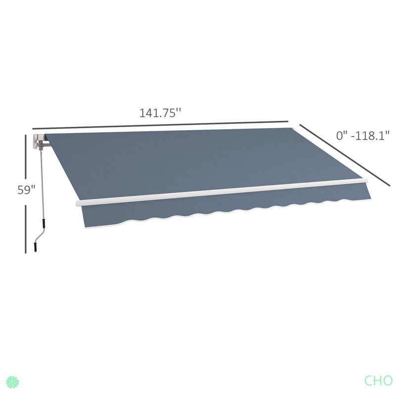 Retractable Awning Patio Awnings Sun Shade Shelter With Manual Crank Handle, 280G/M² UV & Water-Resistant Fabric And Aluminum Frame For Deck, Balcony, Yard