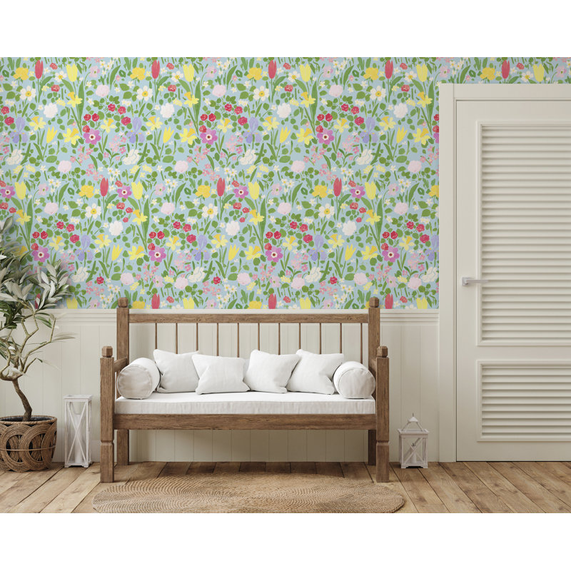 Paule Marrot Floral Wallpaper Double Roll, Sky Blue