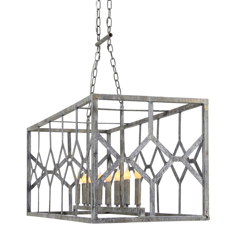 Diamond Kitchen Island Rectangle Chandelier with Wrought Iron Accents, Deep Ocean