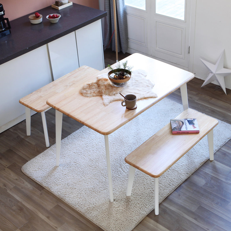 Rowley 4 - Person Rubberwood Solid Wood Modern Dining Table Set, Natural/White
