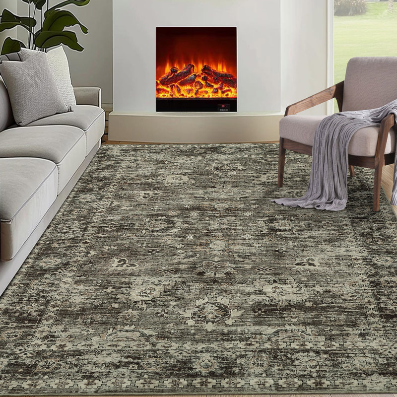 Area Rug Machine Washable Rug for Living Room Vintage Distressed Accent Rug Non Slip Stain Resistant Kitchen Rug Traditional Carpet for Home Office