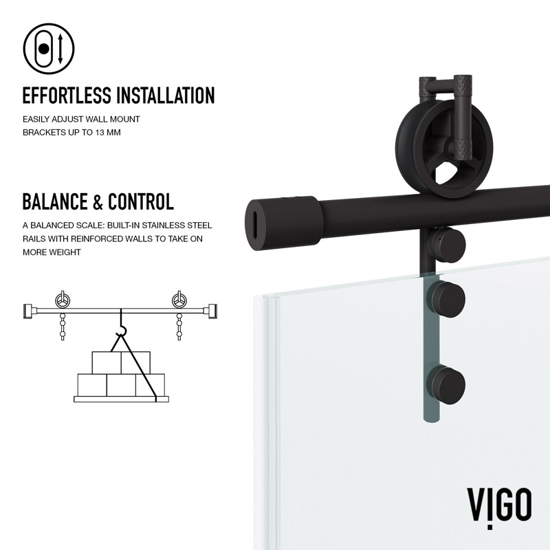 Hamilton 56-60" W x 68" H Sliding Frameless Tub Door with 3/8" Clear Glass, Matte Black