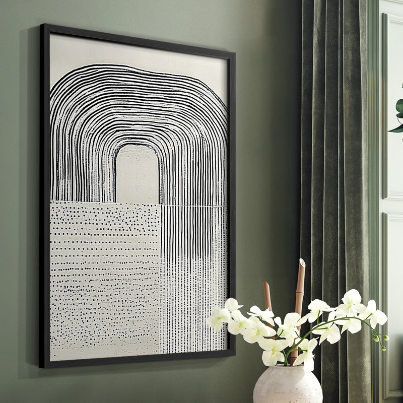 Impression abstraite encadrée CXCVII - prête à être accrochée - fabriquée aux États-Unis, H 20 po x l 16 po, Noir
