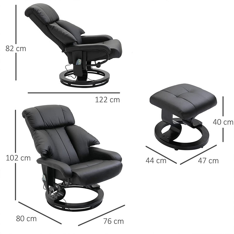 Eckart Massage Chair with Footstool, Black