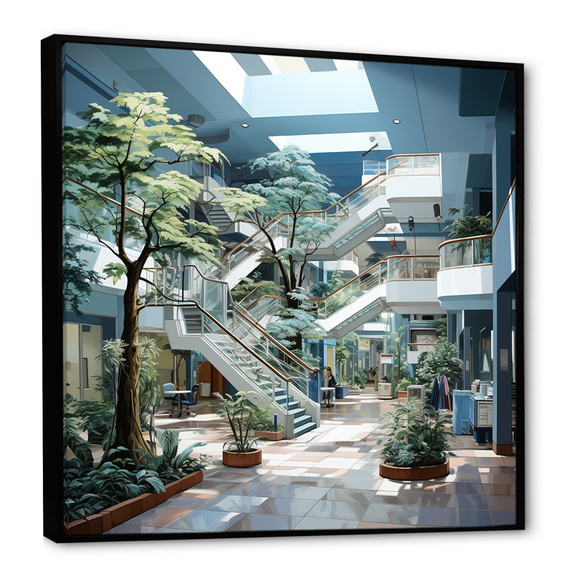 Dessin d'analyse d'un hôpital sur toile, Cadre flottant noir, H 16 po x l 16 po x P 1 po