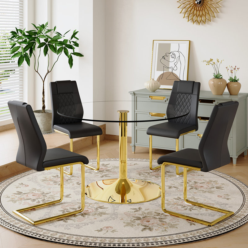 5 - Piece Pedestal Dining Set, Black, 29.5" H x 39.7" L x 39.7" W
