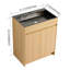Meuble-lavabo autoportant de 28 po avec lavabo en acier inoxydable gris, tuyau de vidange flexible, charnières à fermeture en douceur, buanderie et meuble-lavabo à 45 poignées à bord incliné, tablettes réglables, 2 portes fermées, finition chêne