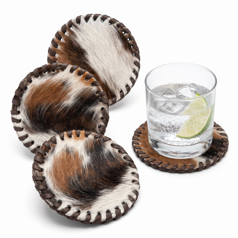Dessous de verre unis en cuir de vache véritable - Paquet de 10, Ensemble de 10, Plain